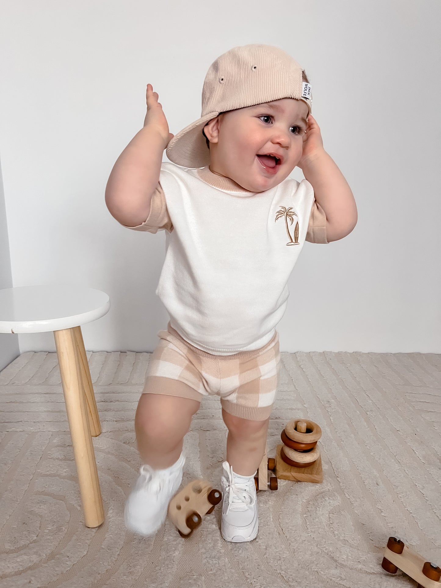 Gingham Knit Shorts - Oatmeal