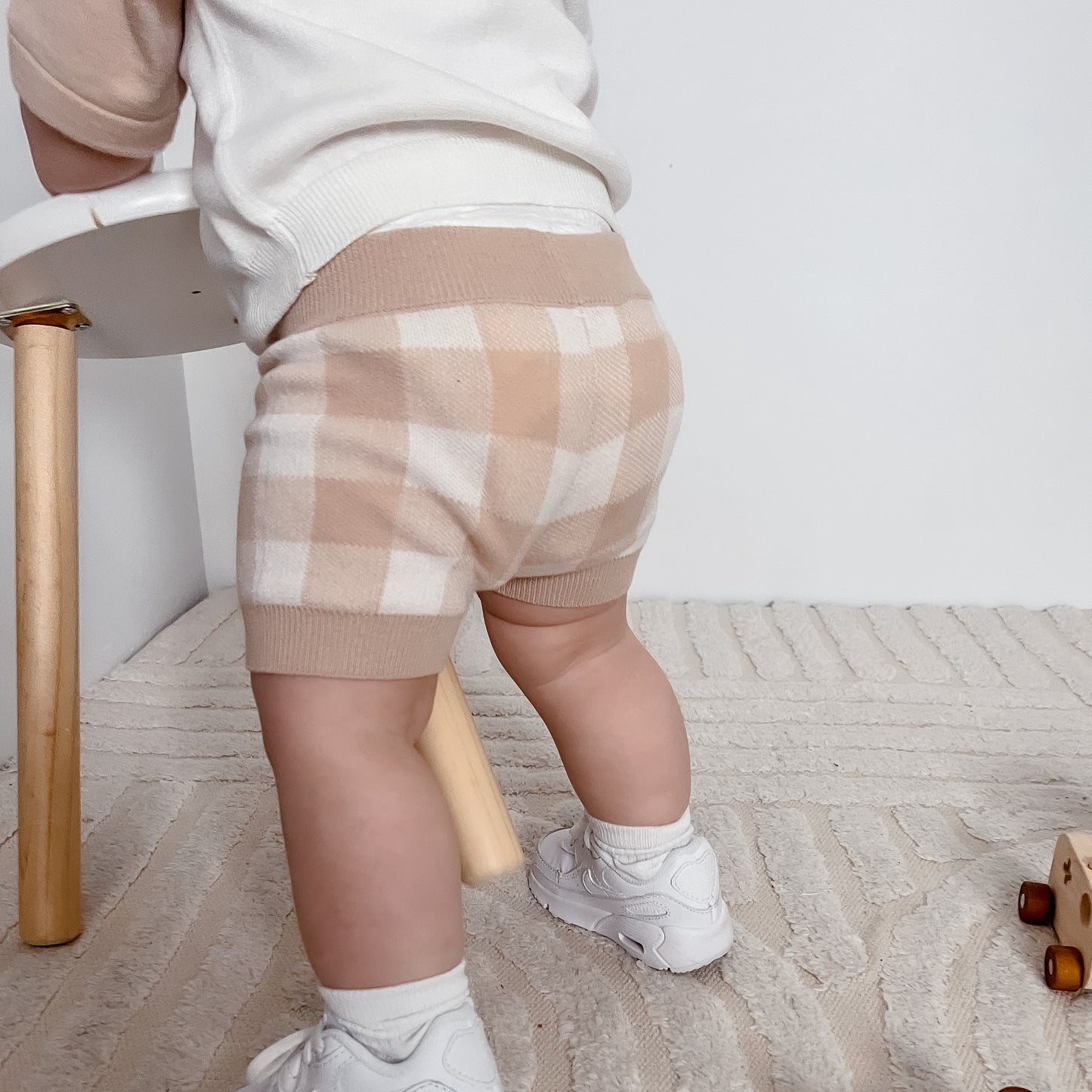 Gingham Knit Shorts - Oatmeal