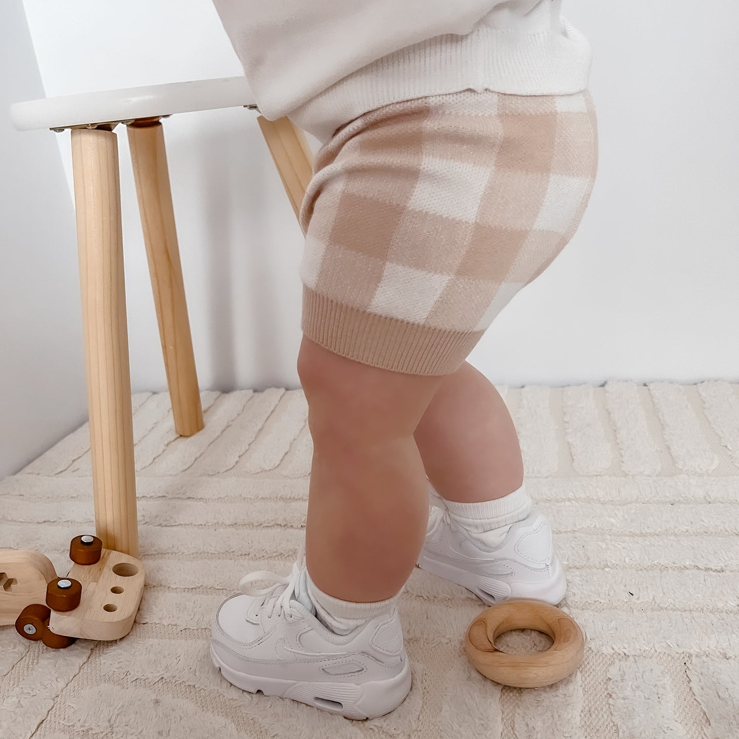 Gingham Knit Shorts - Oatmeal