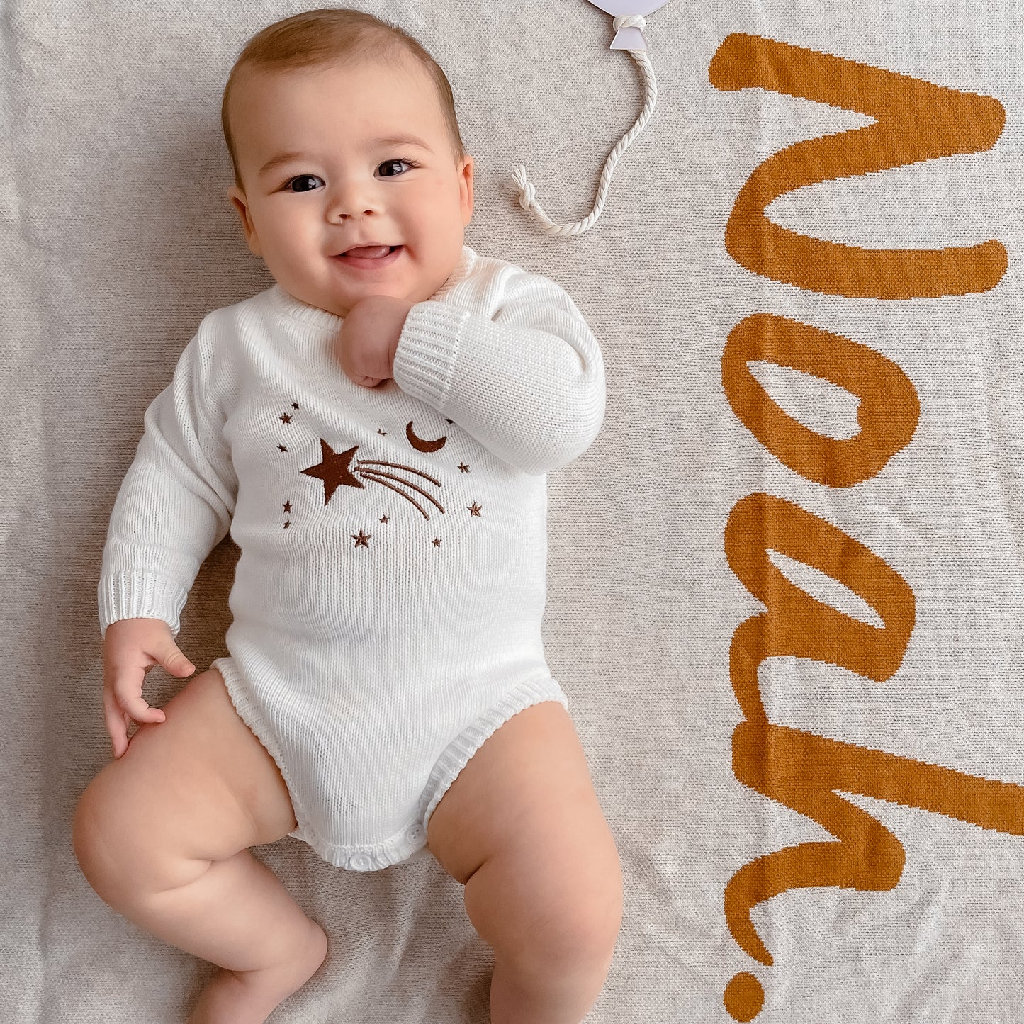 Shooting Star Knit Romper - Espresso Embroidery