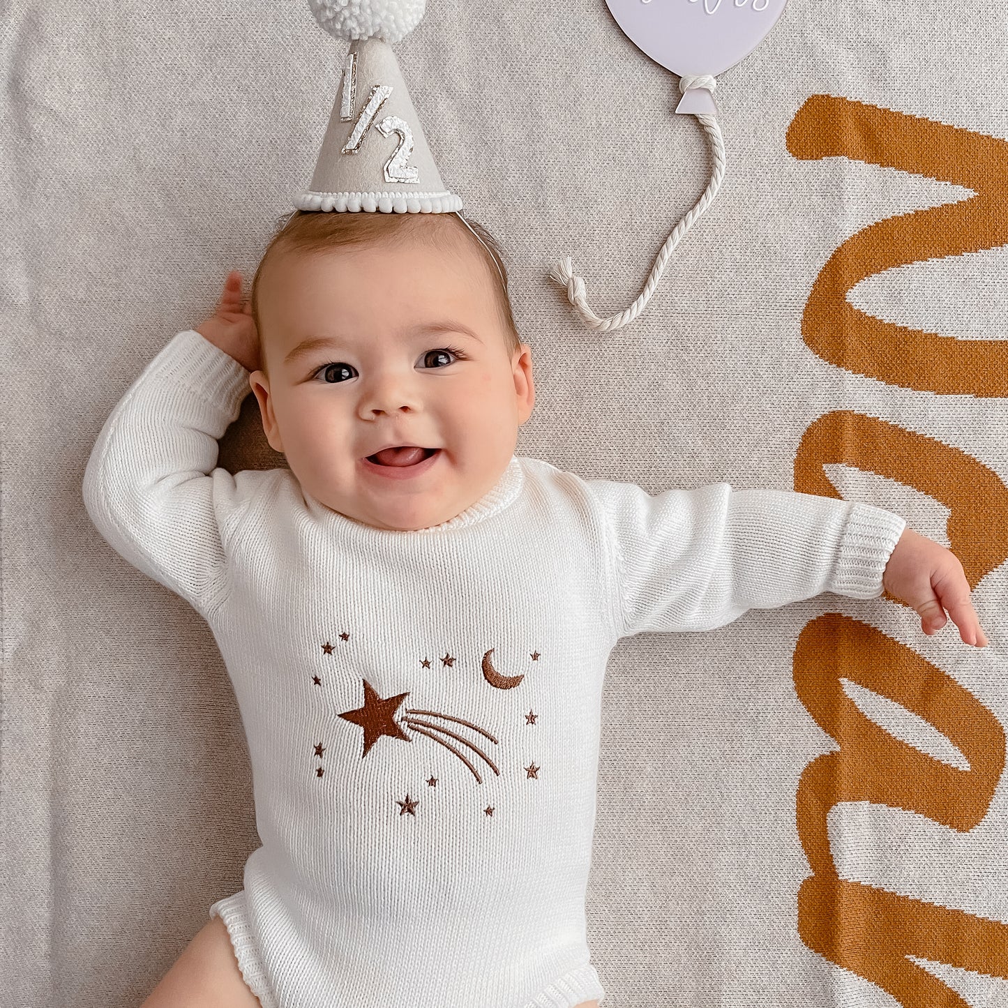 Shooting Star Knit Romper - Espresso Embroidery