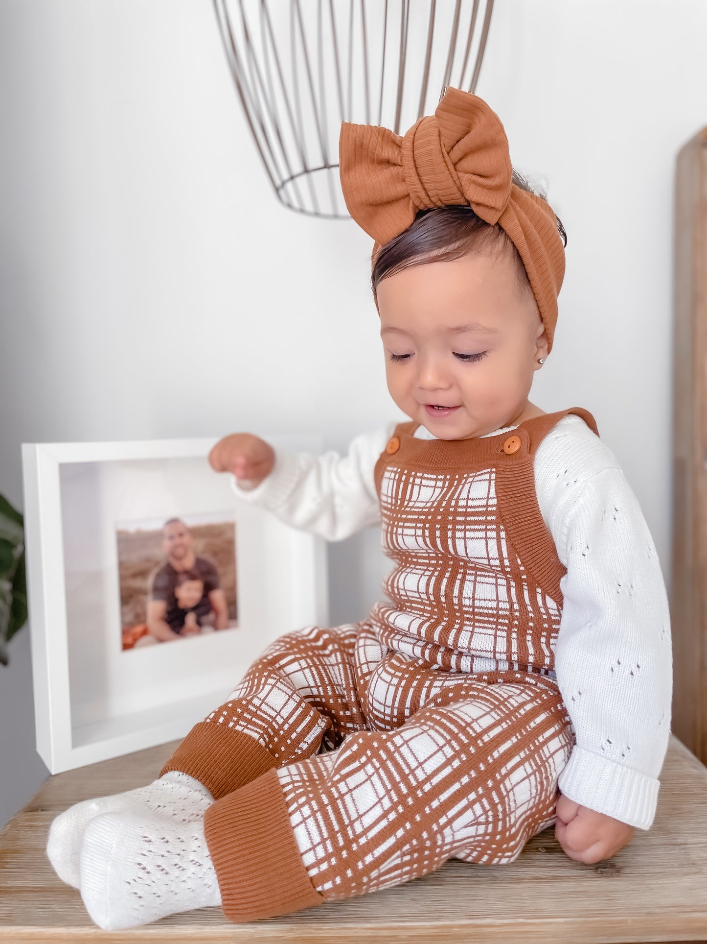 Cocoa Plaid Knit Overalls