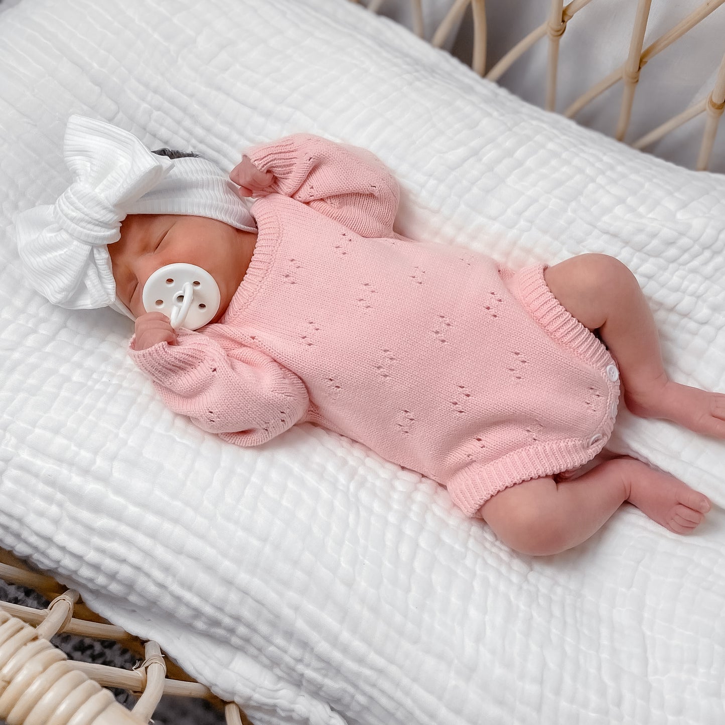 Knit Pointelle Romper - Baby Pink