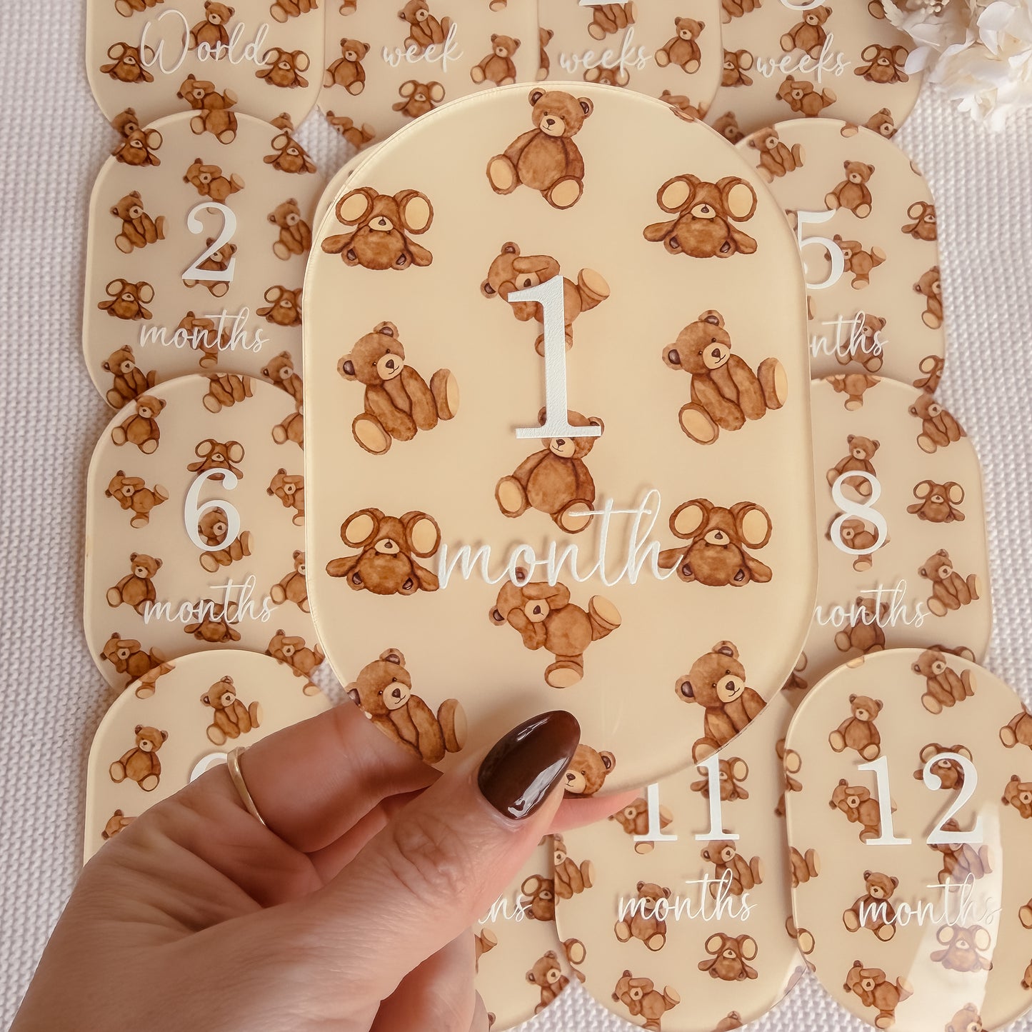 BEAR THEMED MILESTONE SET OVAL | UV Printed Acrylic