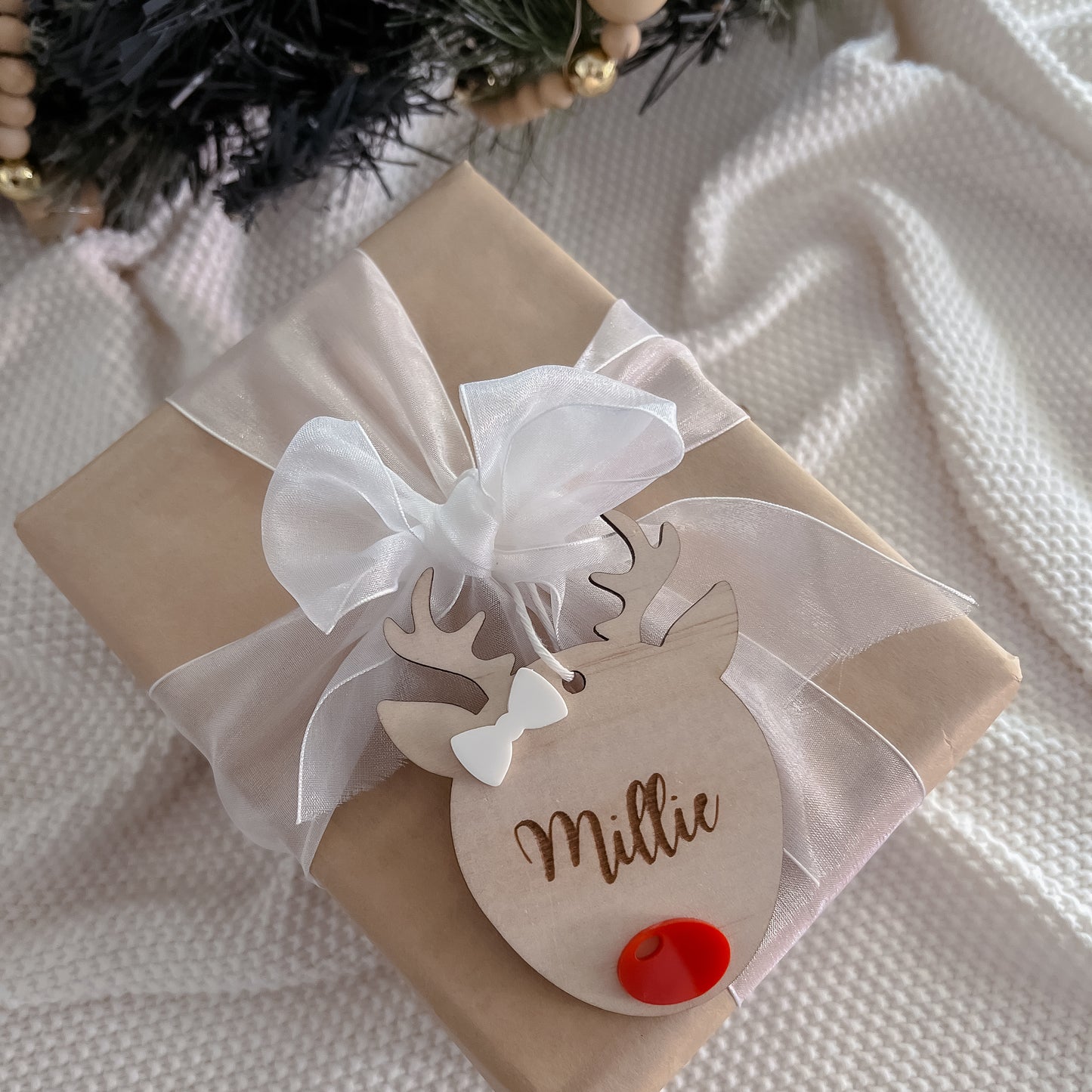 Wooden Reindeer Name Tag