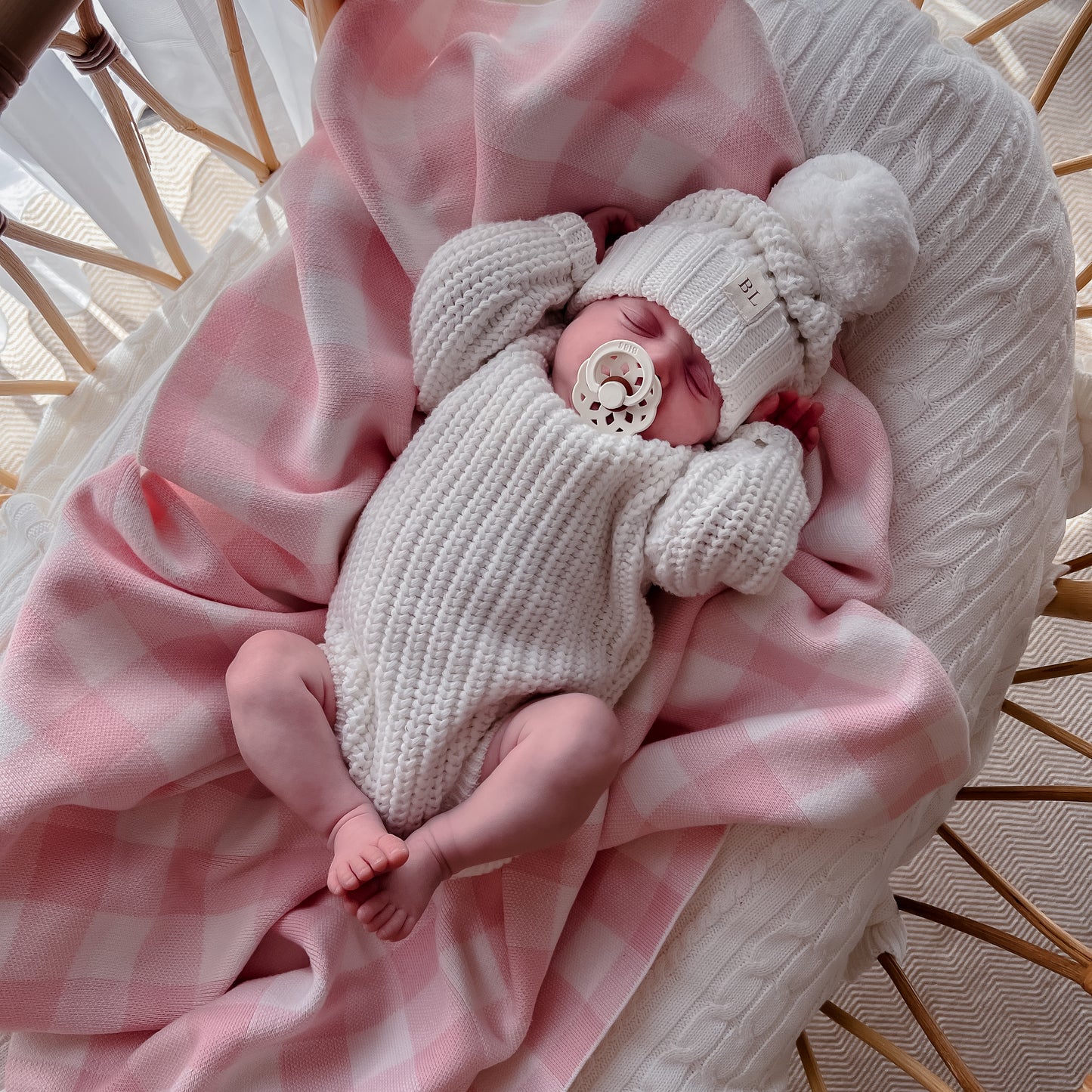 Gingham Knit Blanket - Strawberry