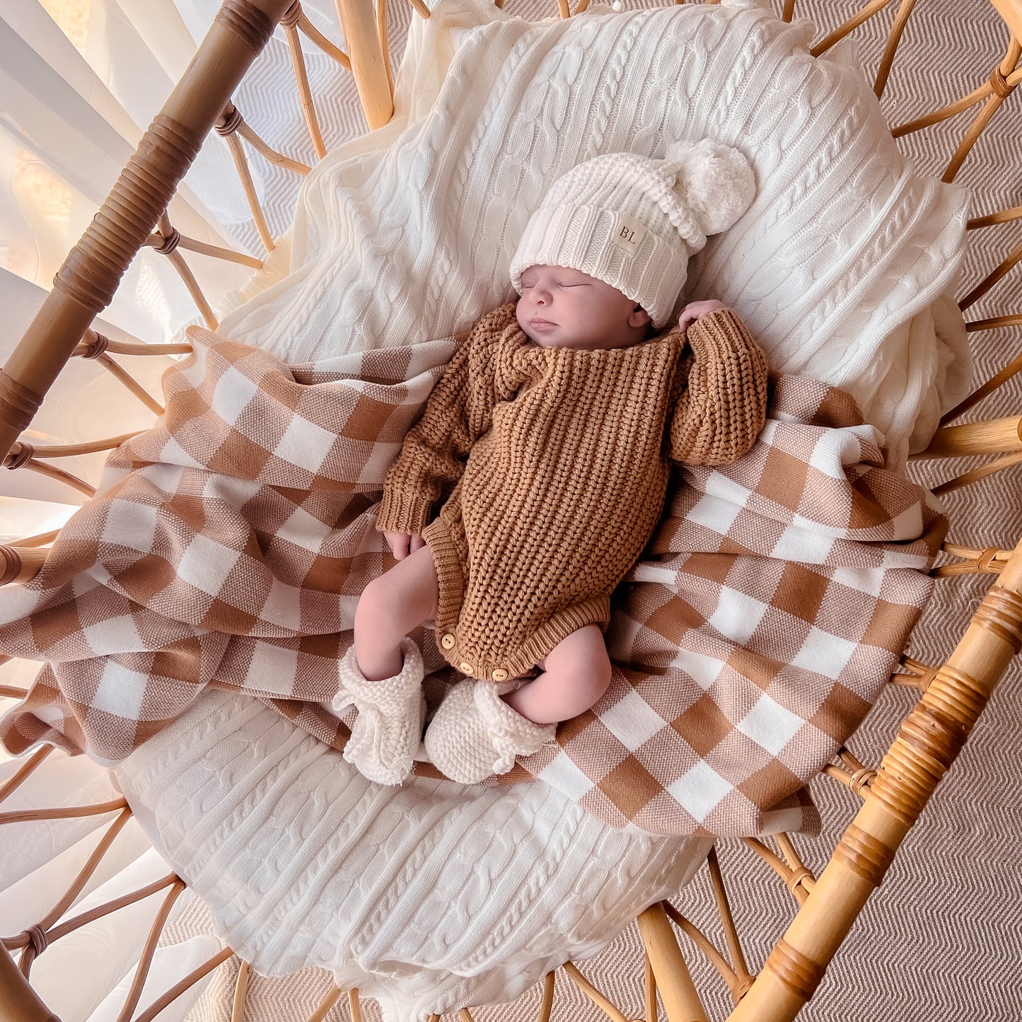Gingham Knit Blanket - Caramel