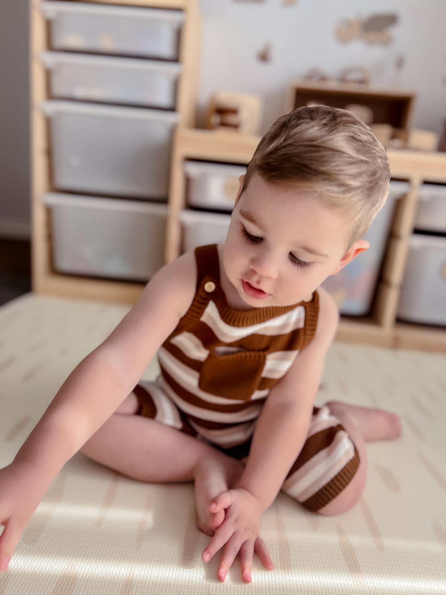 Stripe Knit Overalls - Earth