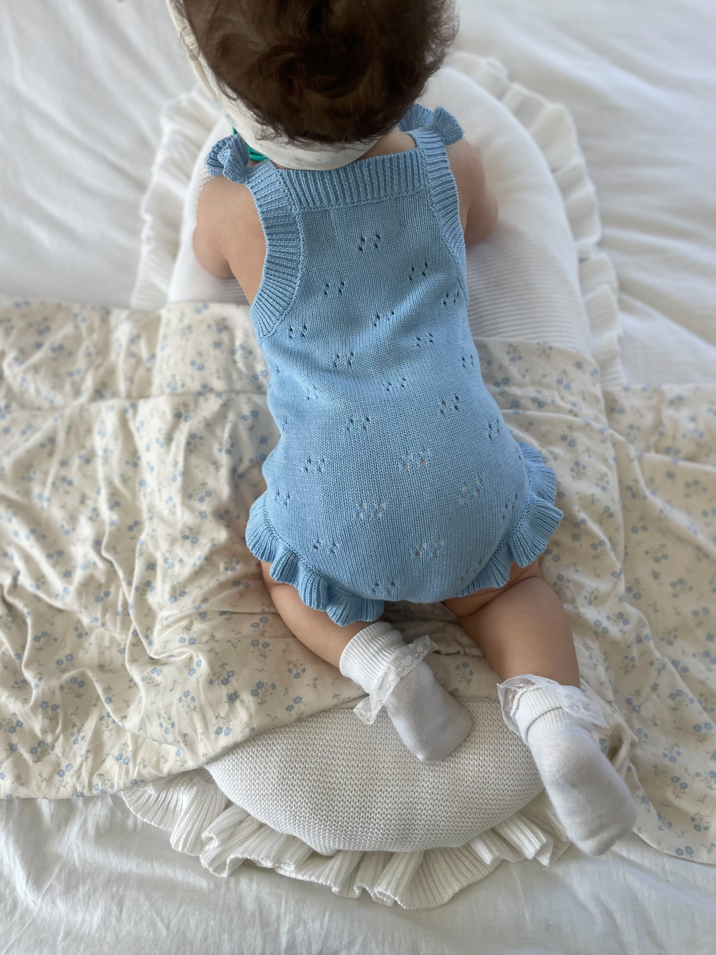 Pointelle Flutter Romper - Blue