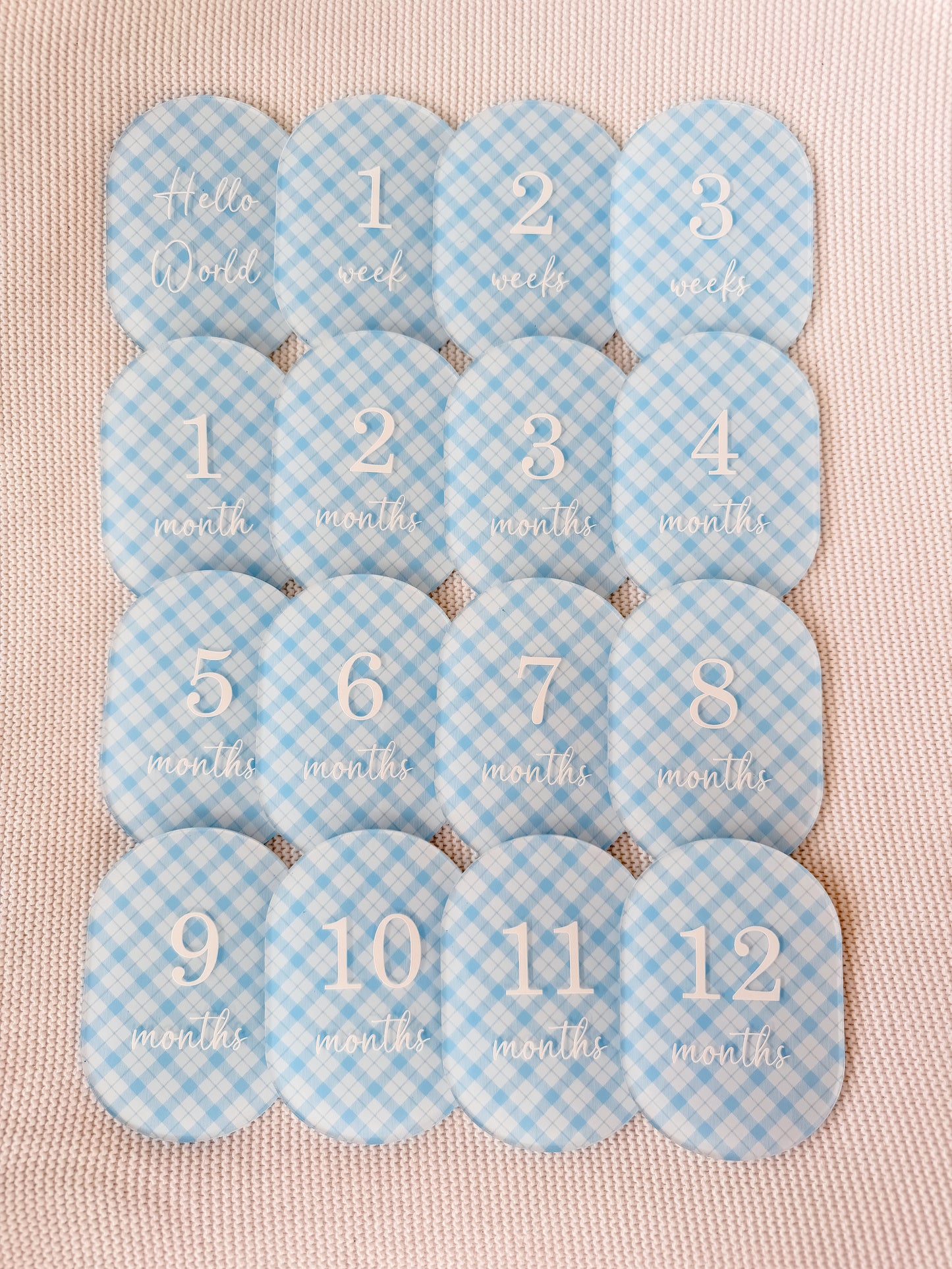 BLUE PLAID MILESTONE SET OVAL | UV Printed Acrylic