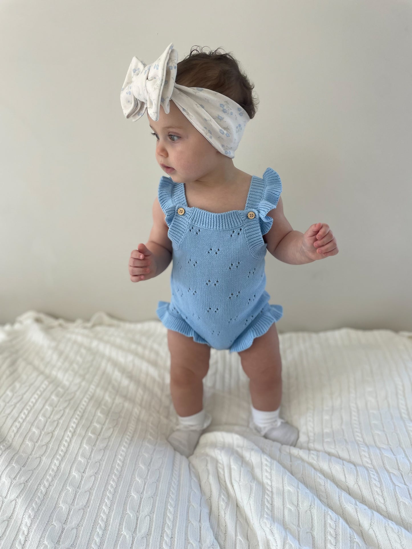 Pointelle Flutter Romper - Blue