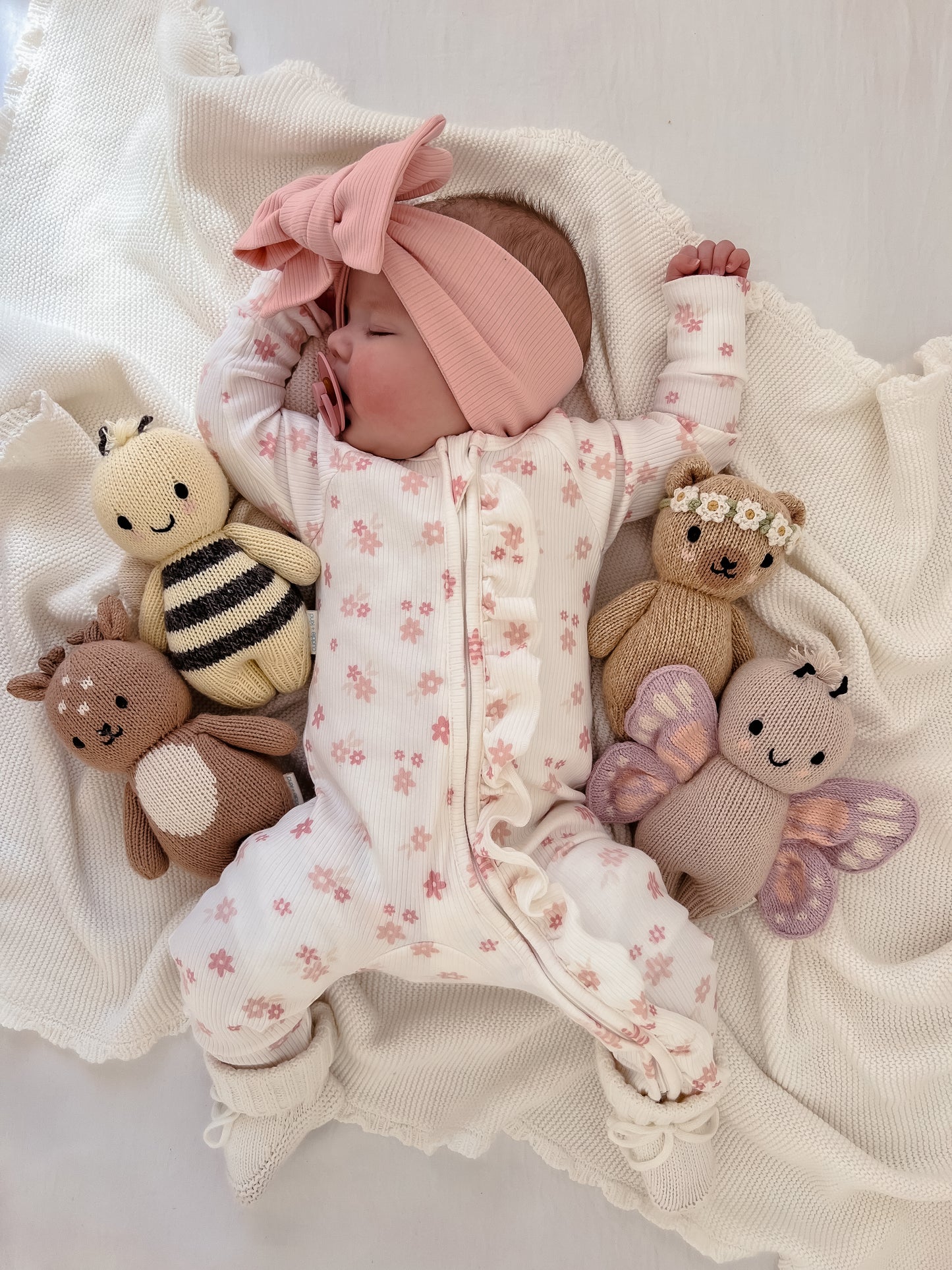 Frill Zip Romper - Daisy Peony Ribbed