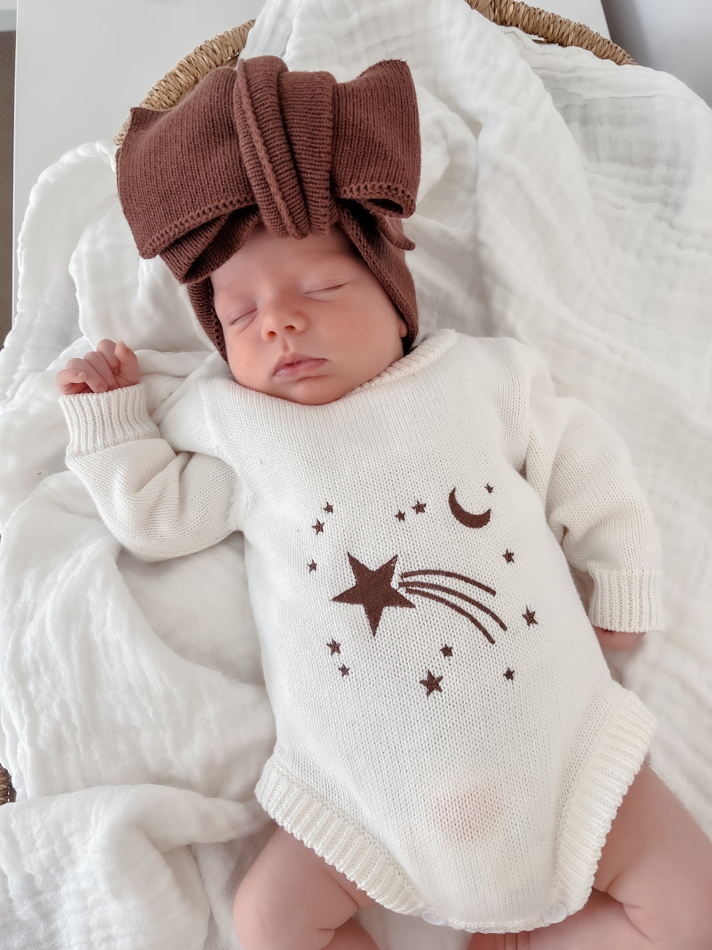 Shooting Star Knit Romper - Espresso Embroidery