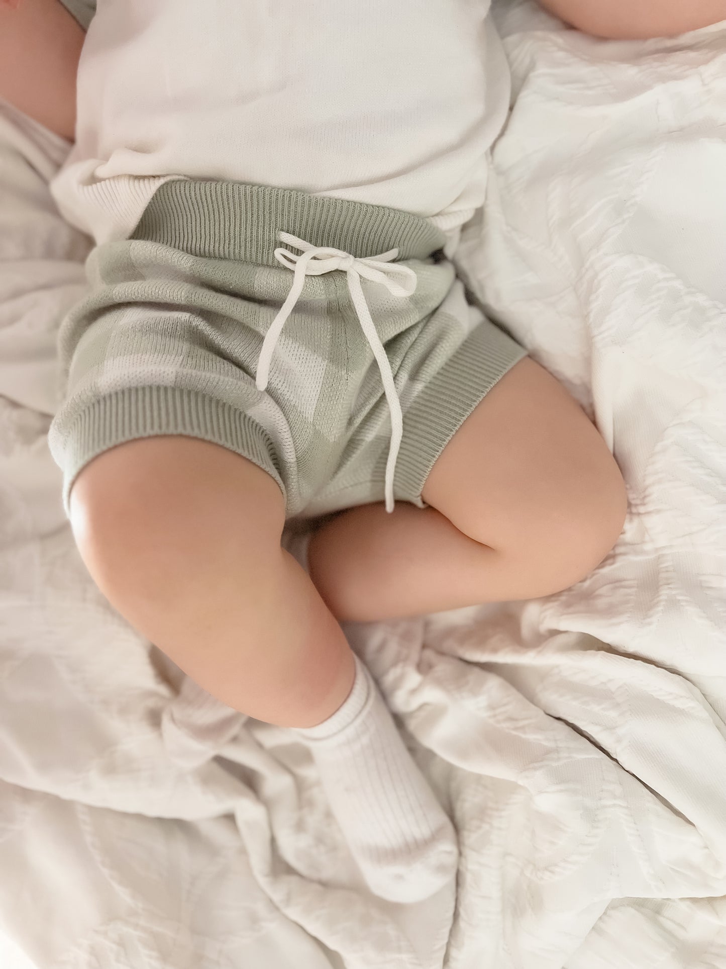 Gingham Knit Shorts - Sage