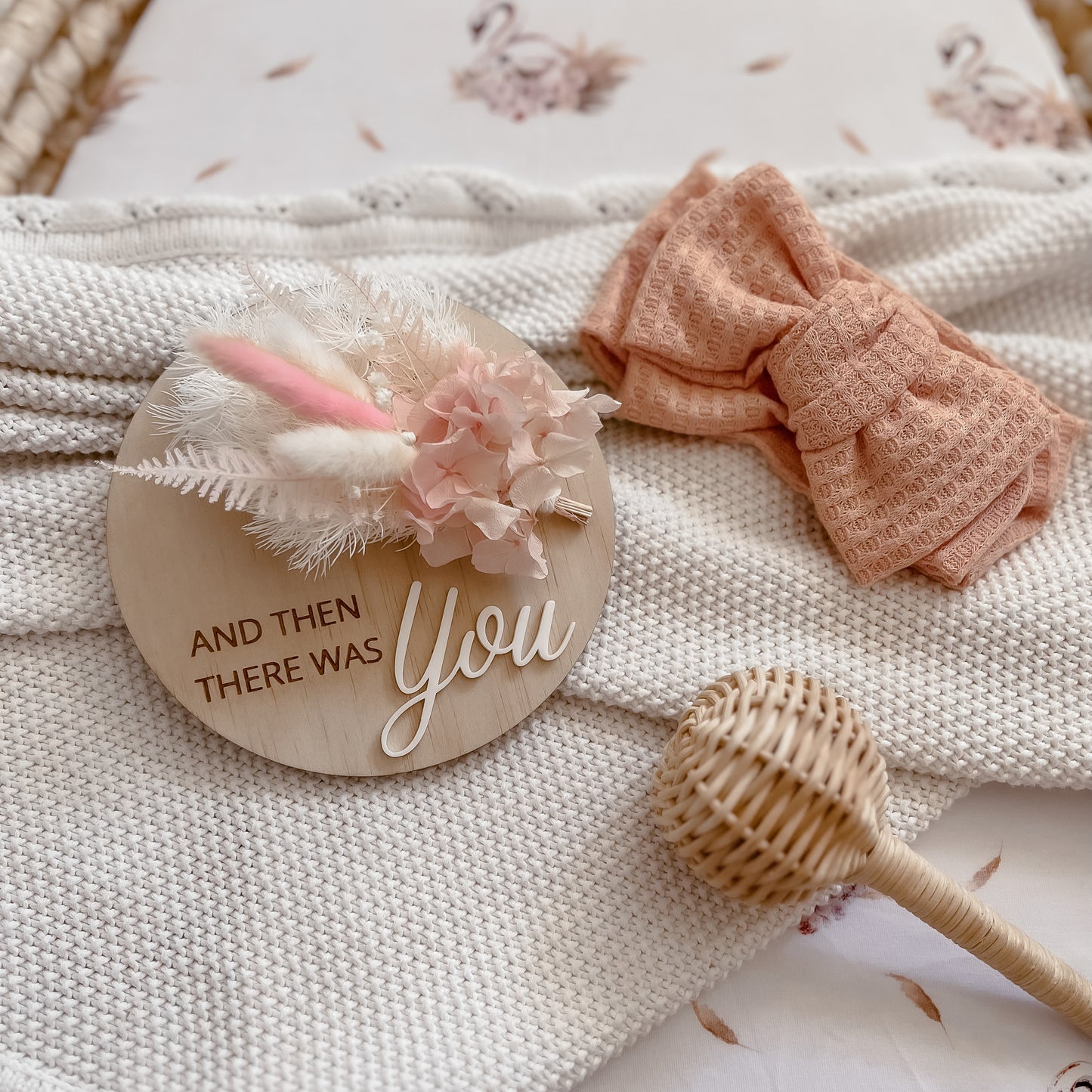 Pregnancy Announcement Plaque w/ dried flowers - Then there was you