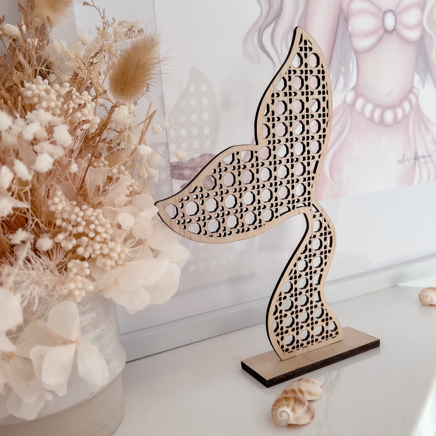 Wooden Rattan Look Mermaid Decors