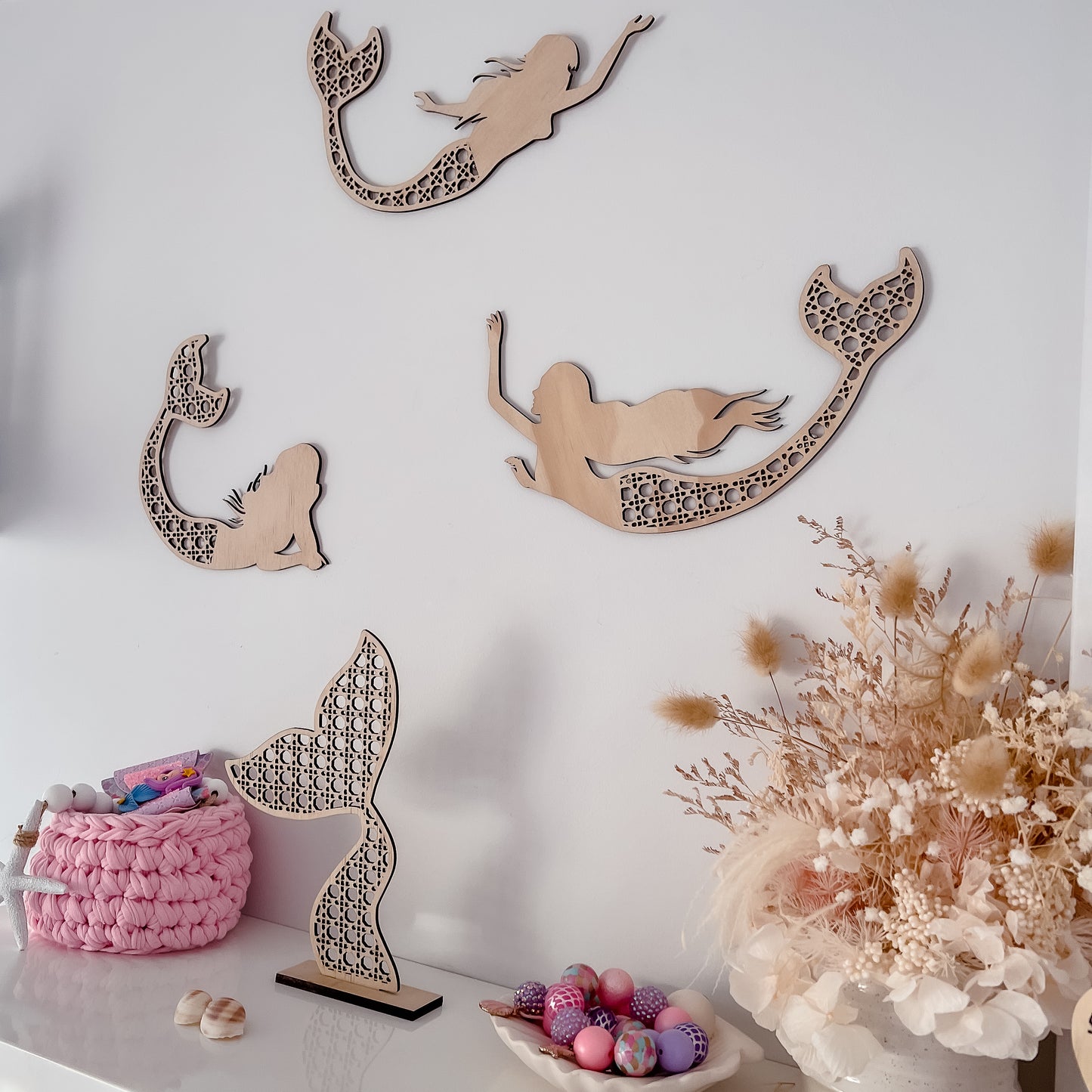 Wooden Rattan Look Wall Decors - Mermaids