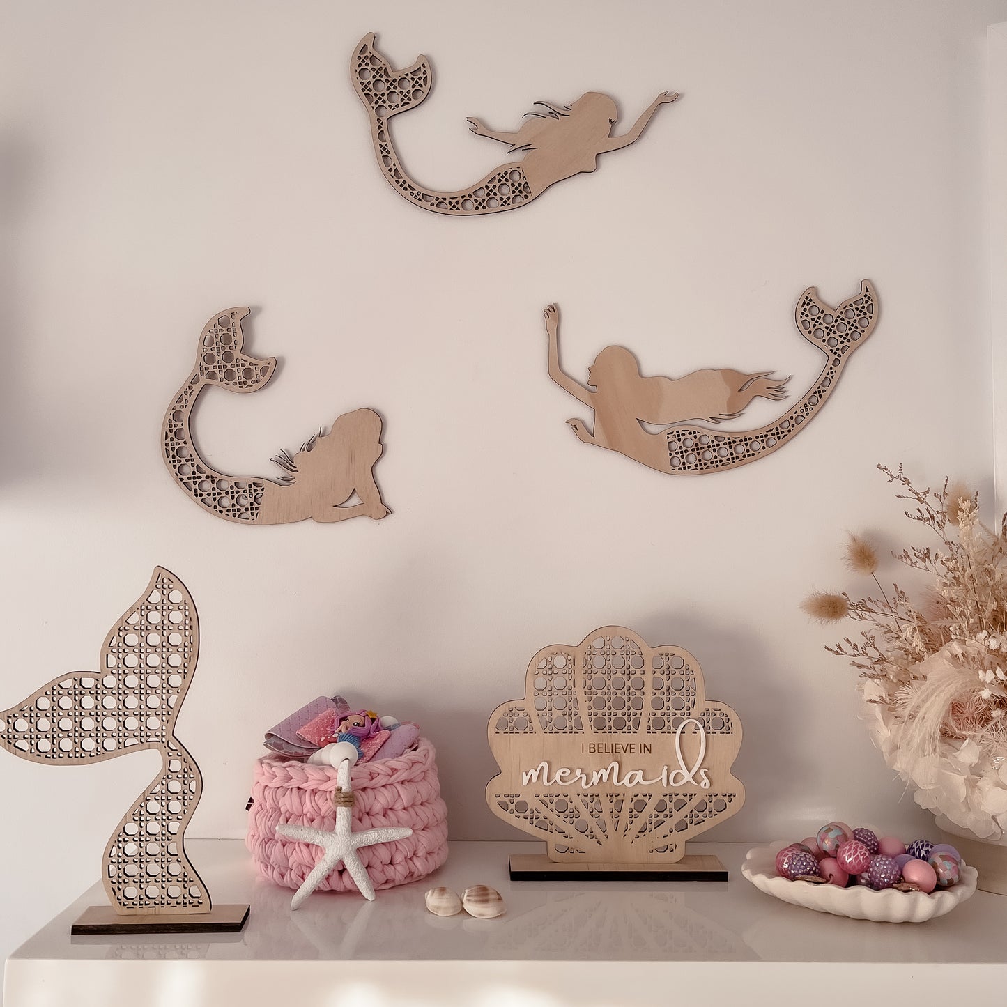 Wooden Rattan Look Wall Decors - Mermaids