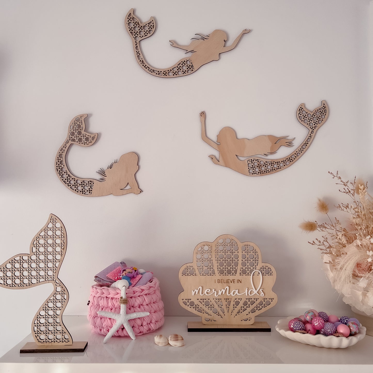 Wooden Rattan Look Mermaid Decors