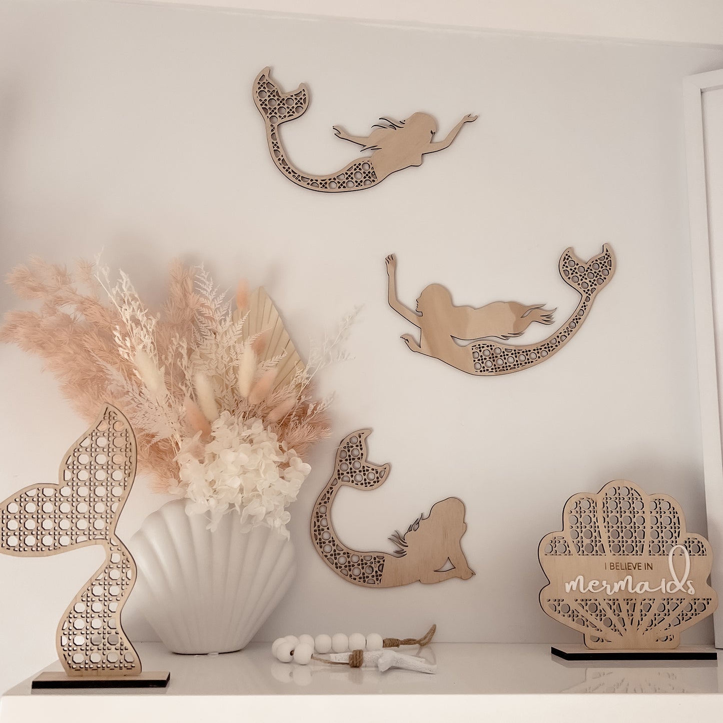 Wooden Rattan Look Wall Decors - Mermaids