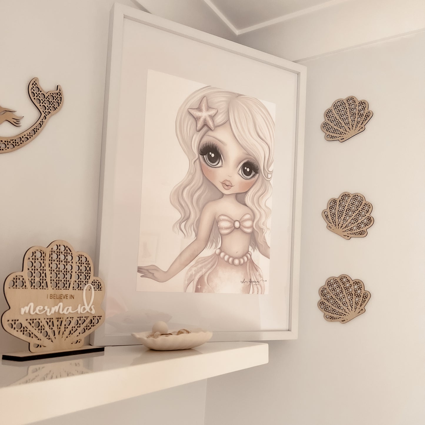Wooden Rattan Look Mermaid Sign