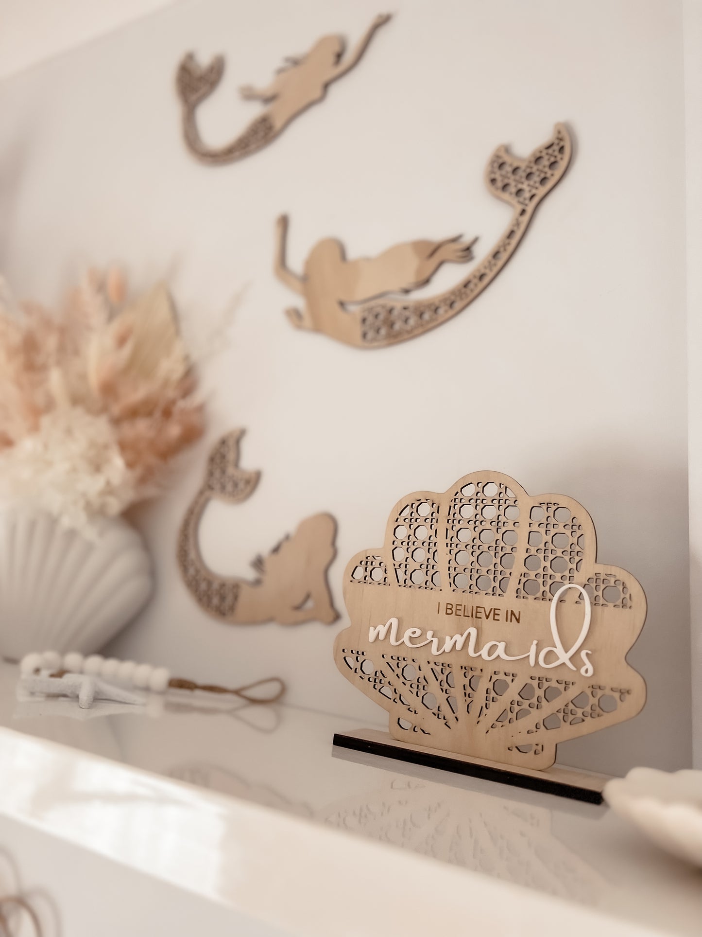 Wooden Rattan Look Mermaid Sign