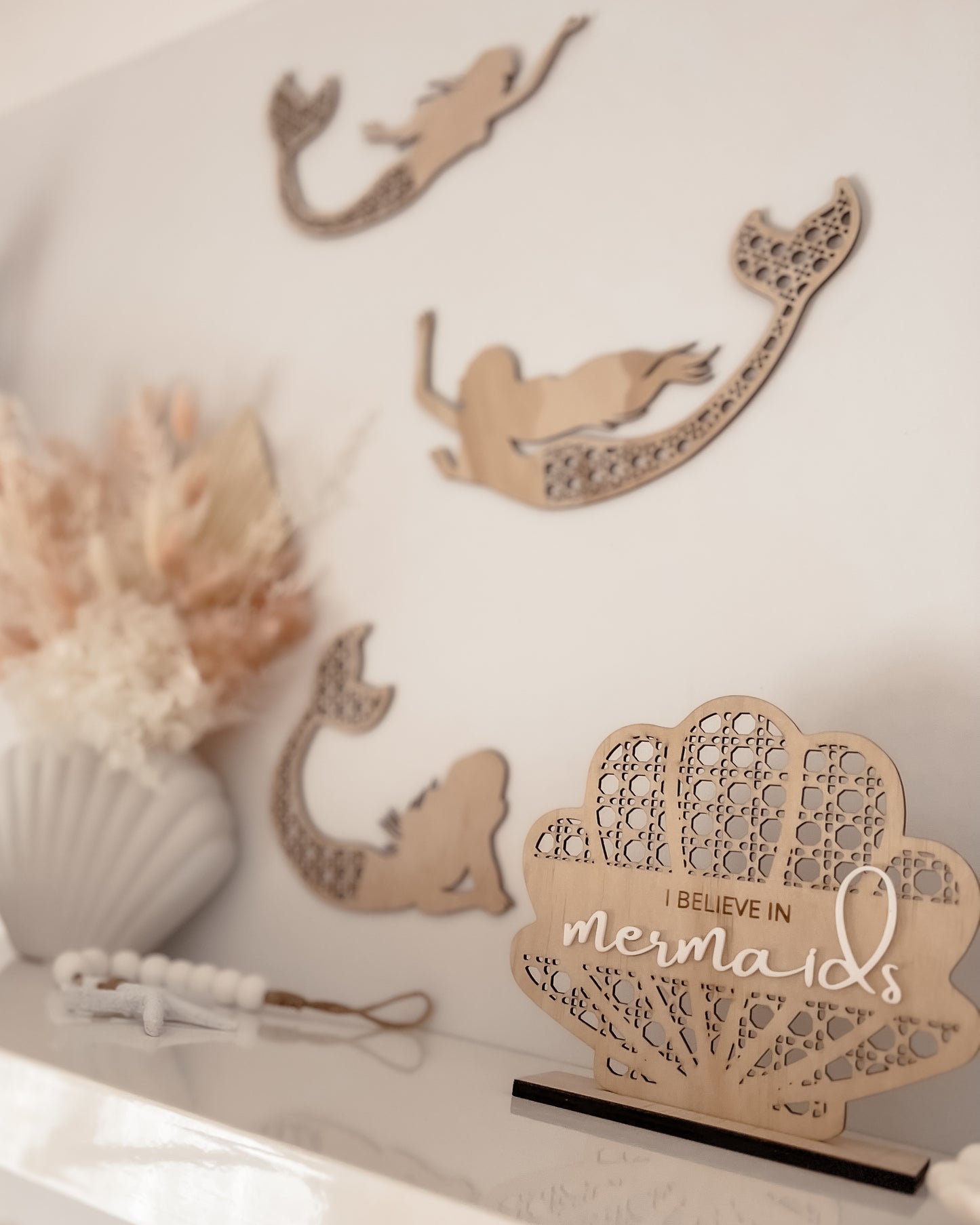 Wooden Rattan Look Wall Decors - Mermaids