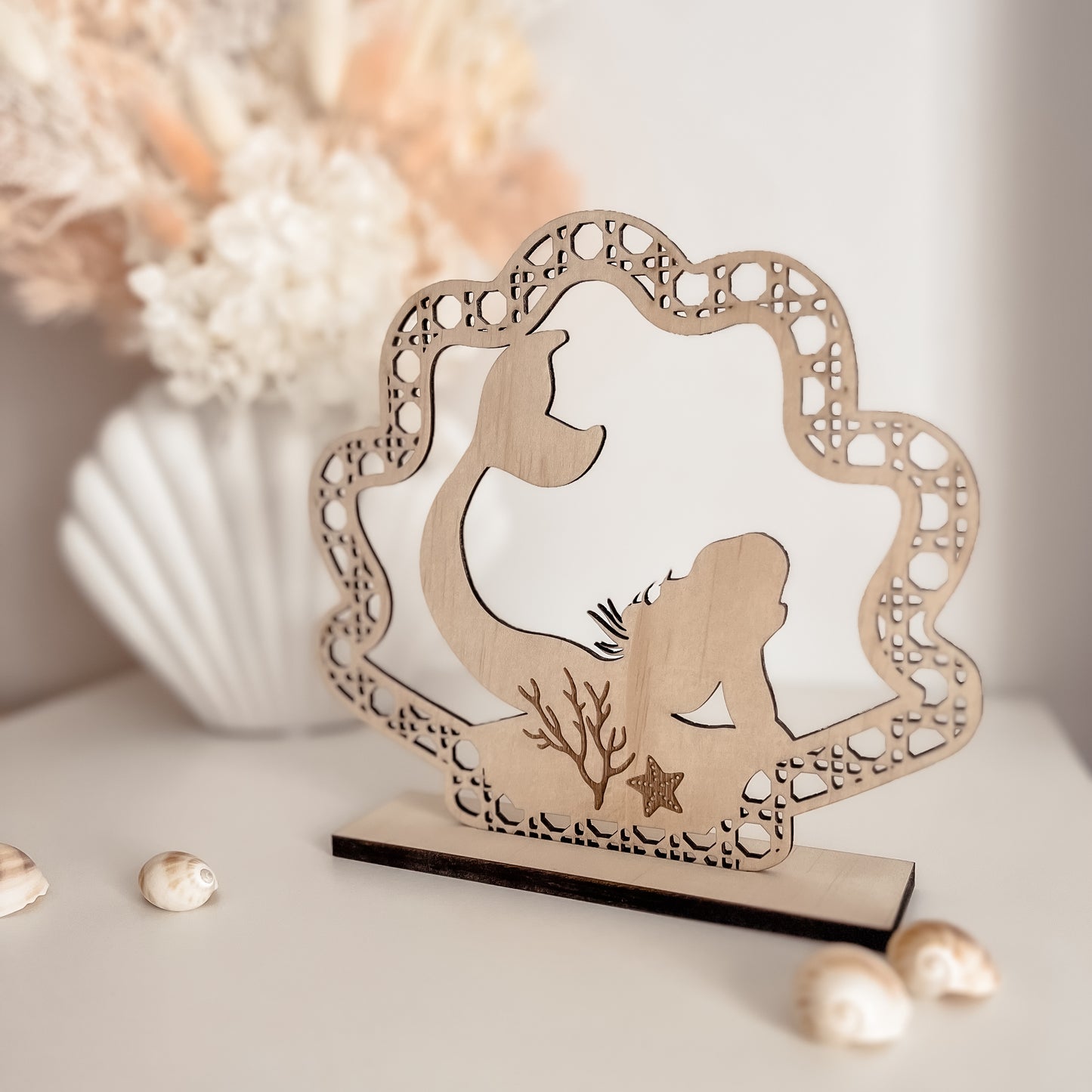 Wooden Rattan Look Mermaid Decors
