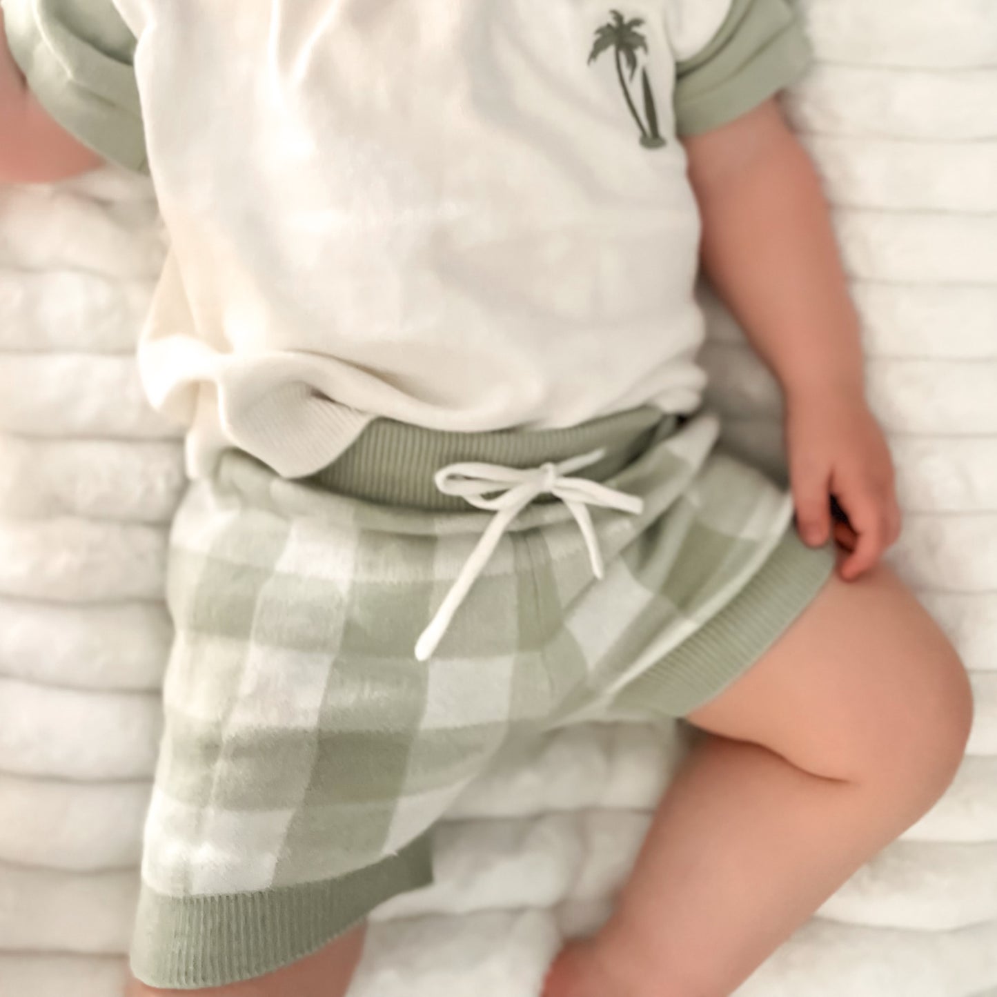 Gingham Knit Shorts - Sage