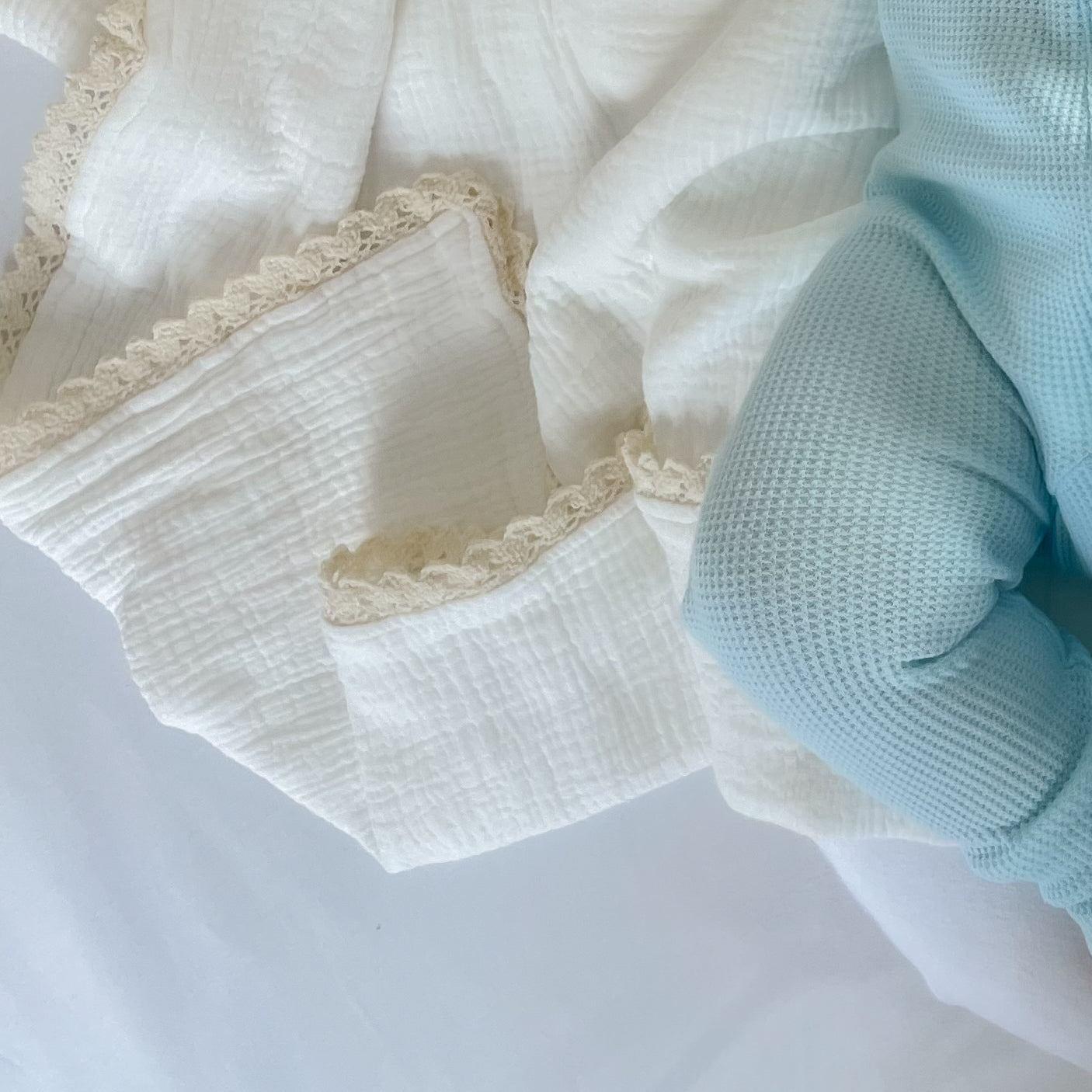 Muslin Crinkle Organic Lace Blanket - Milk