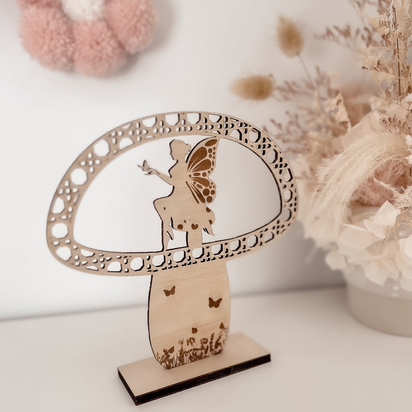 Wooden Rattan Look Fairy in Toadstool