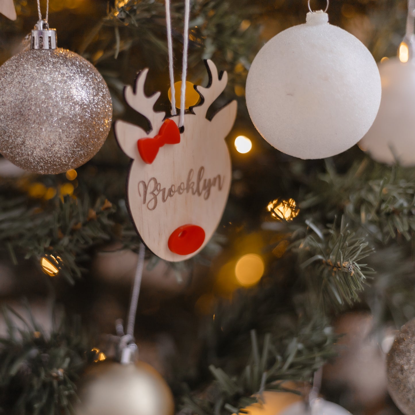 Wooden Reindeer Name Tag