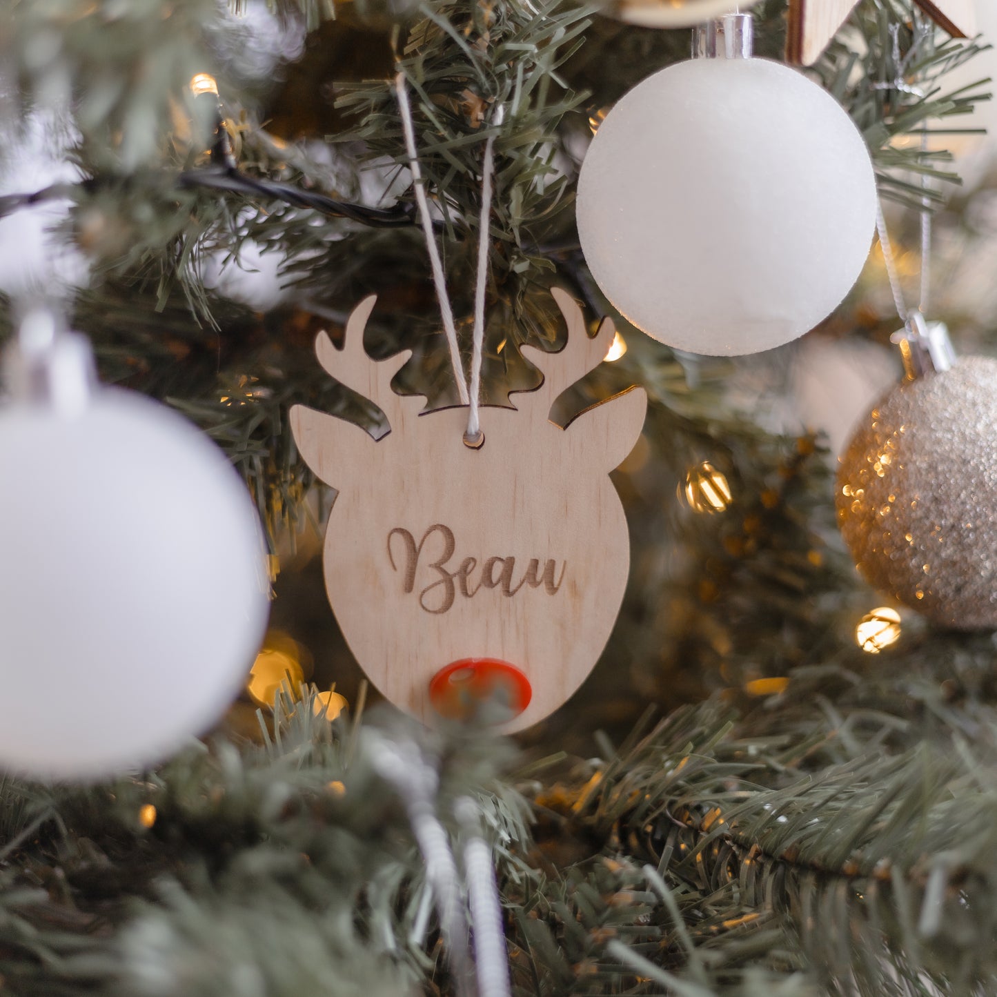 Wooden Reindeer Name Tag
