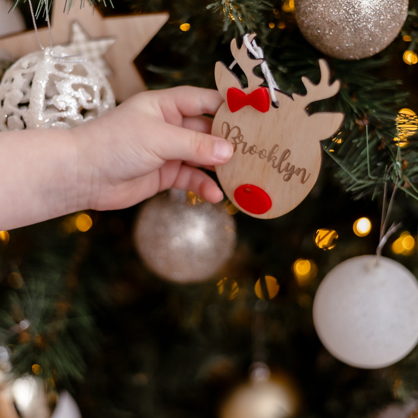 Wooden Reindeer Name Tag