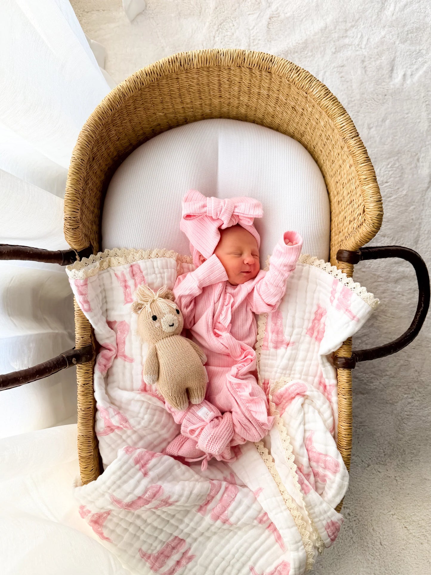 Gauze Lace Blanket - Pink Cowgirl Boots