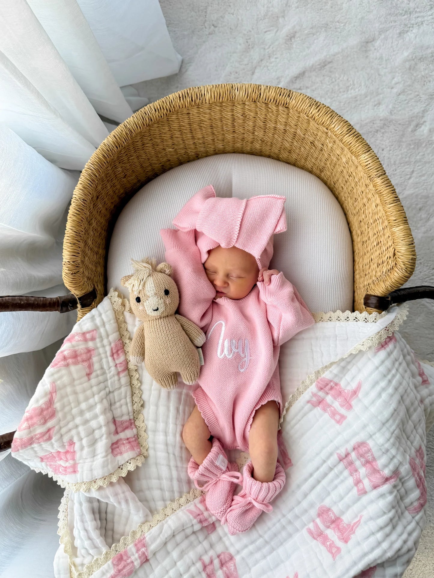 Gauze Lace Blanket - Pink Cowgirl Boots