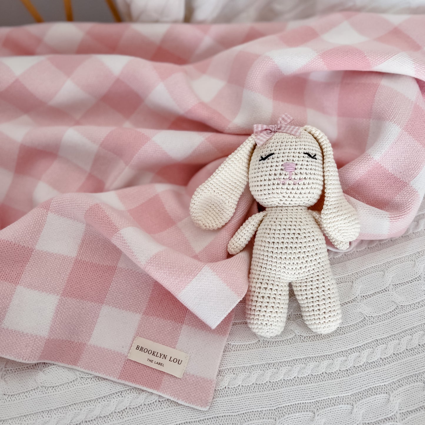 Gingham Knit Blanket - Strawberry
