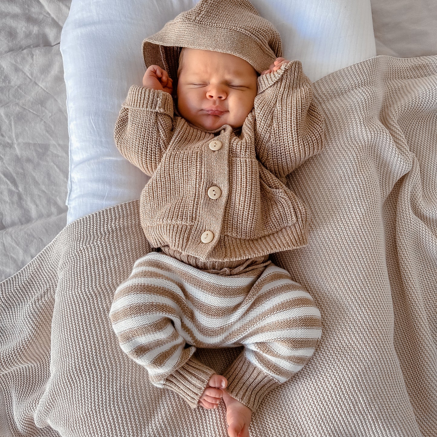 Toffee Marle Hooded Knit Cardigan