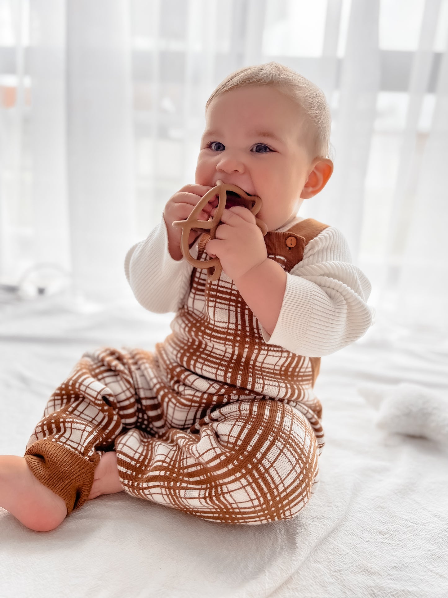 Cocoa Plaid Knit Overalls