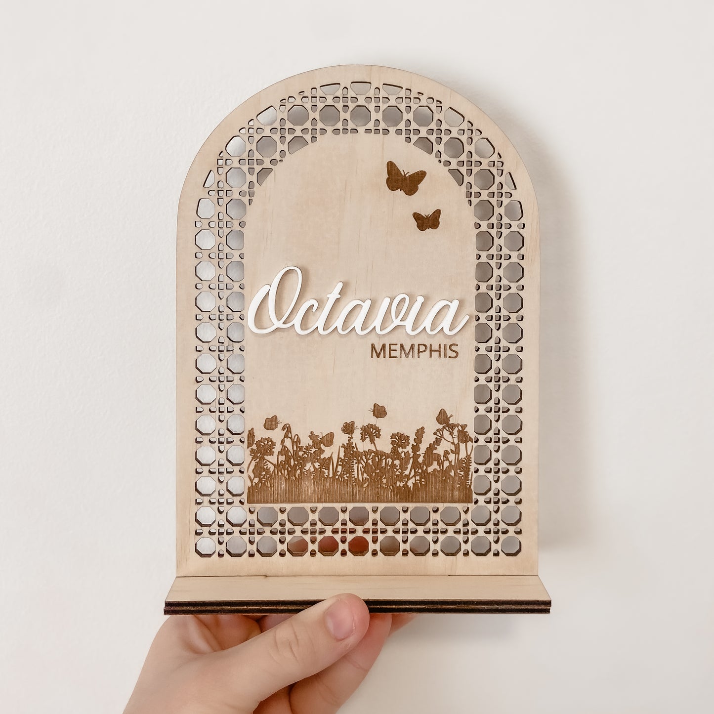 Wooden Rattan Look Name Sign w/ stand (SEVERAL DESIGNS)