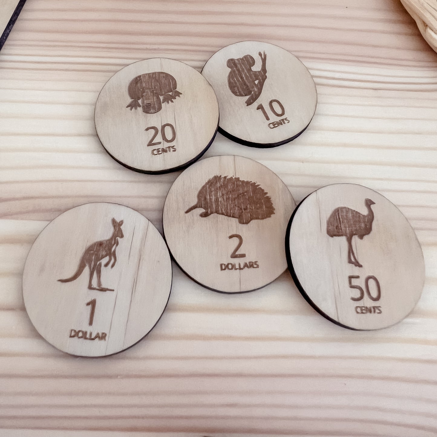 Wooden Aussie Themed Play Money