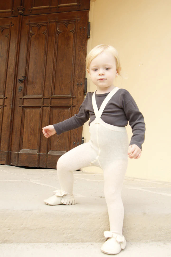 Suspender Tights - Footed - Cream Blend