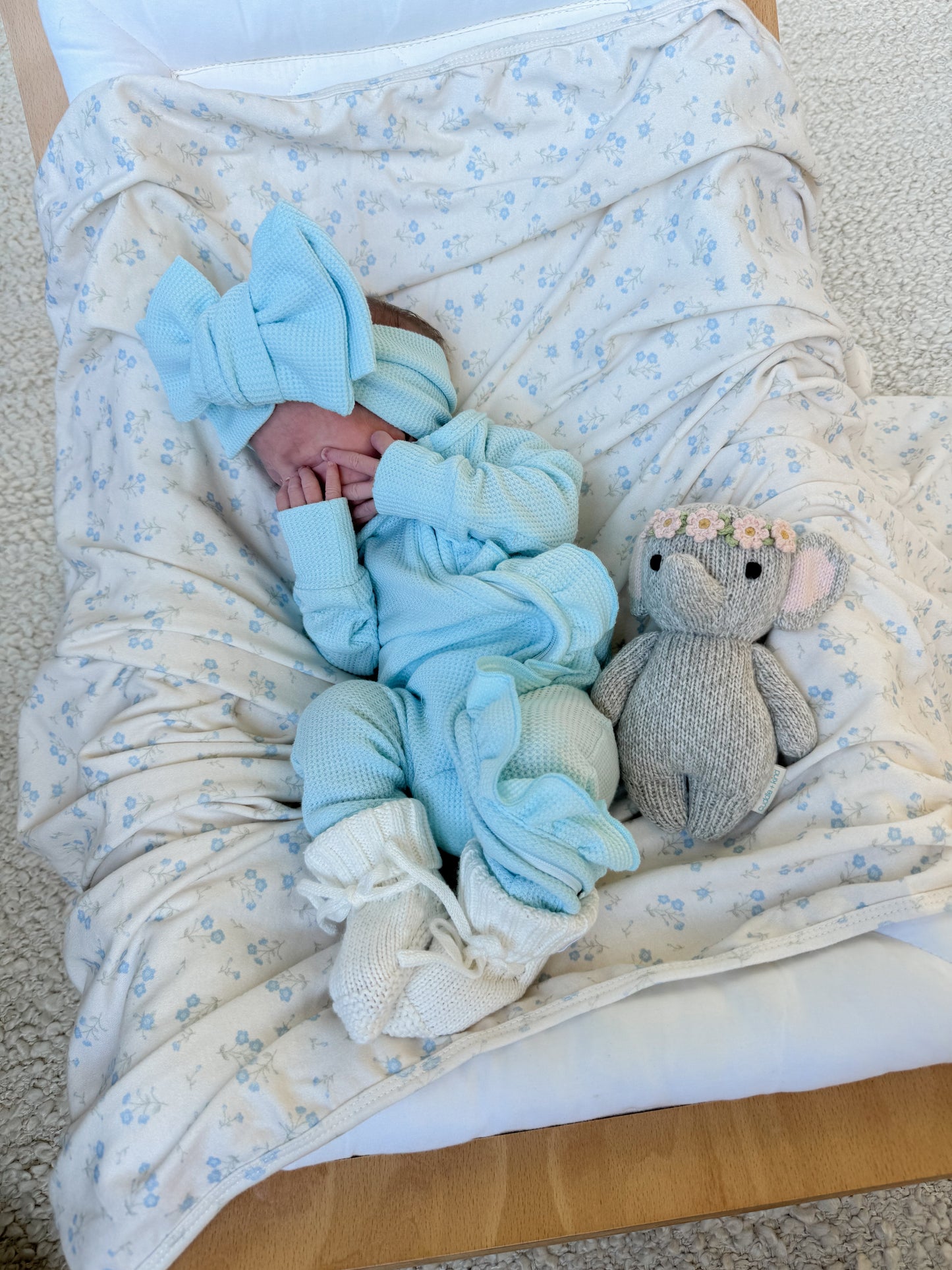 Frill Zip Romper - Baby Blue Waffle