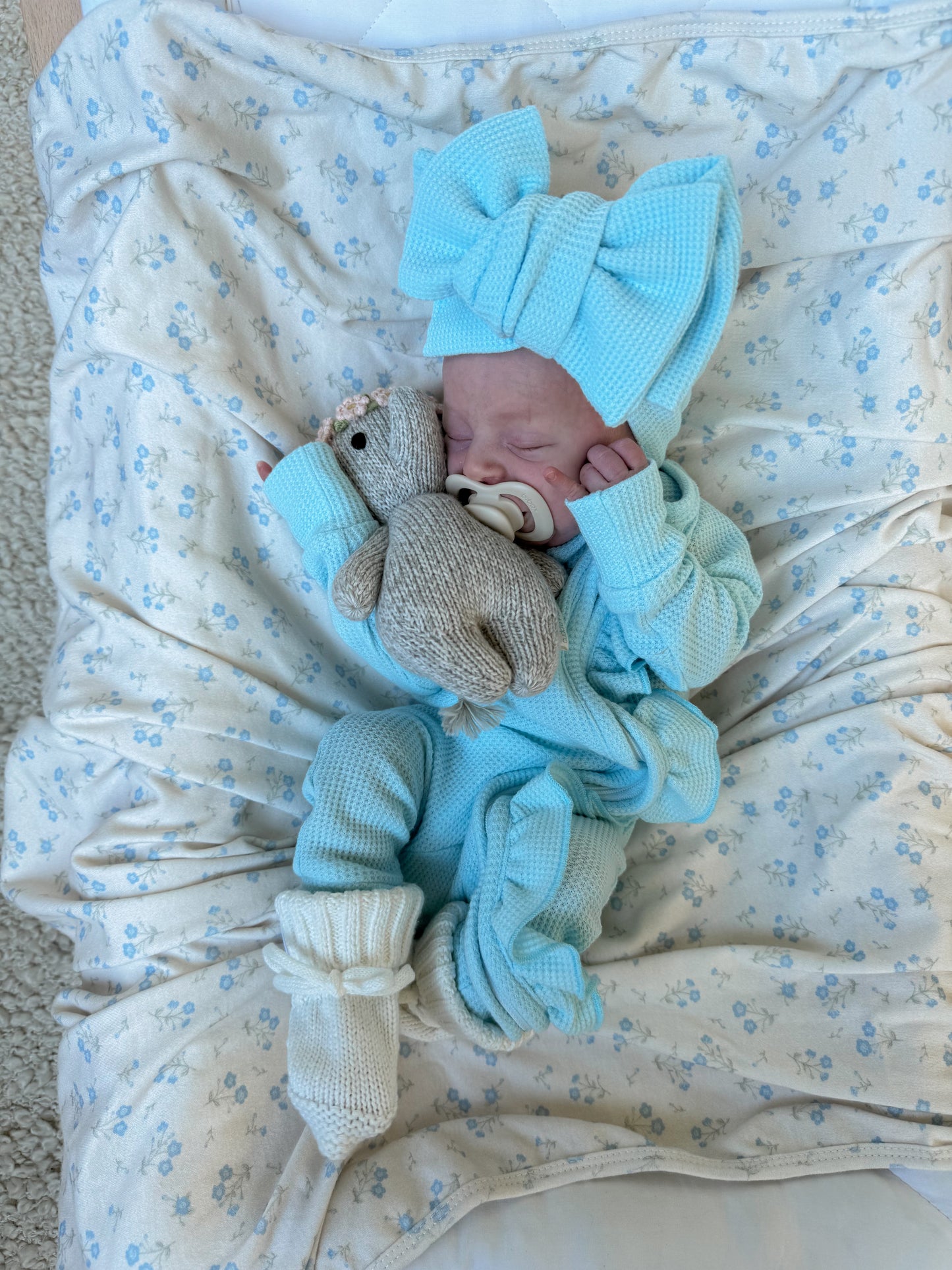 Frill Zip Romper - Baby Blue Waffle
