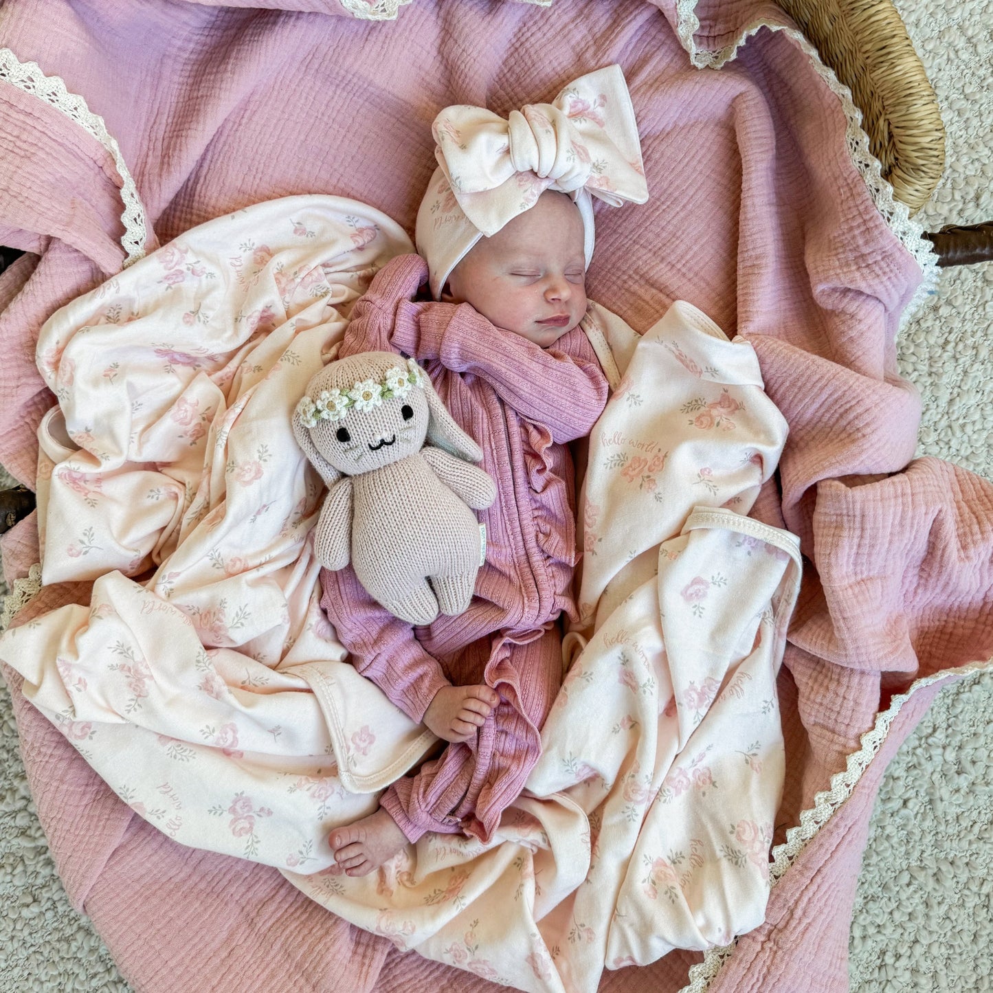 Frill Zip Romper - Dusty Pink Ribbed Pointelle