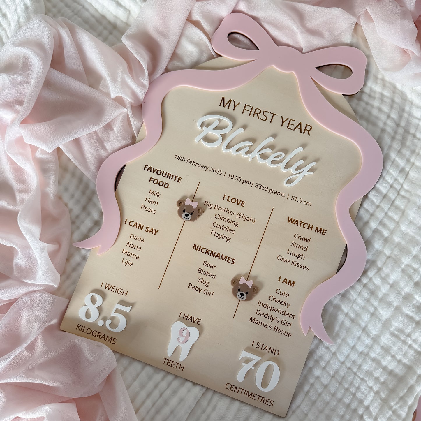 MY FIRST YEAR MILESTONE BOARD | BOW | Personalised | Plywood & Acrylic
