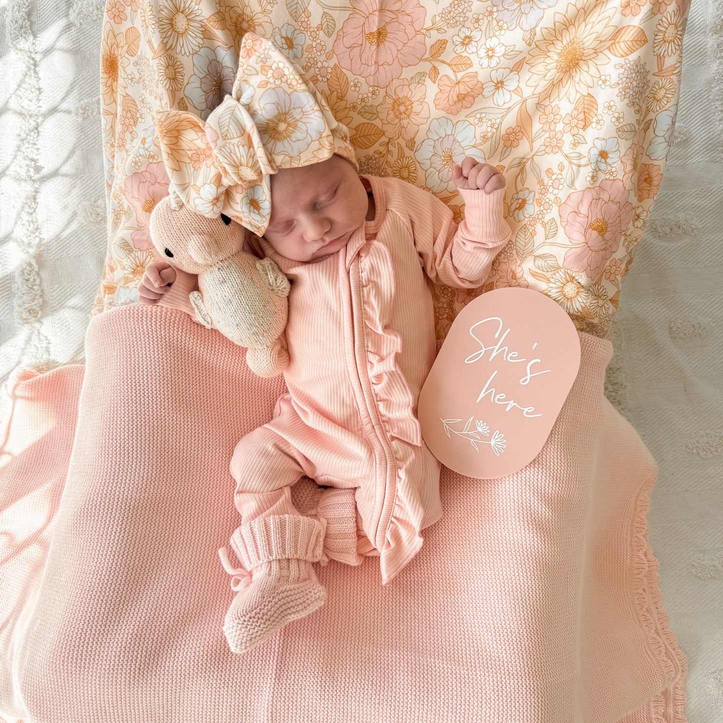 Frill Zip Romper - Baby Pink Ribbed