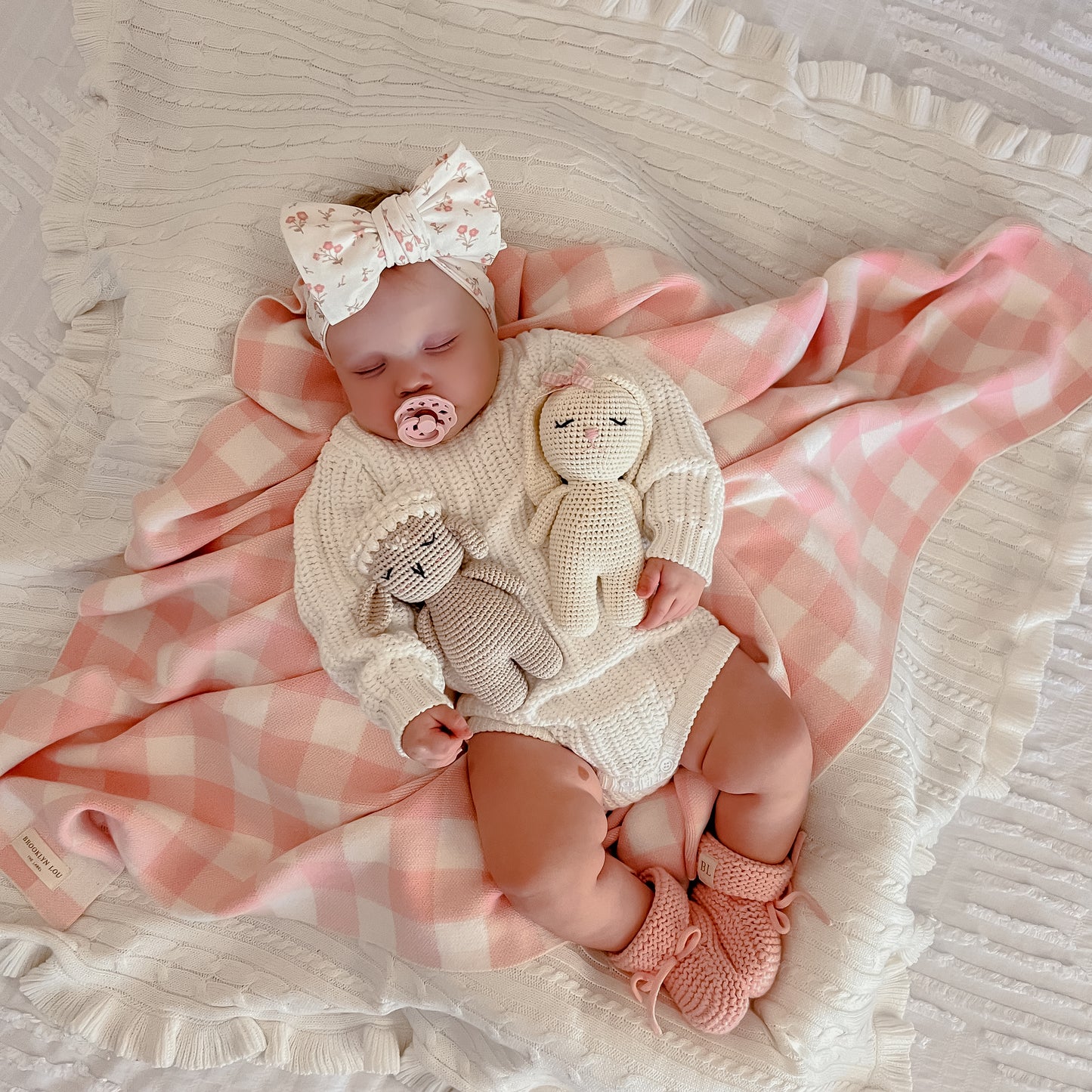 Gingham Knit Blanket - Strawberry