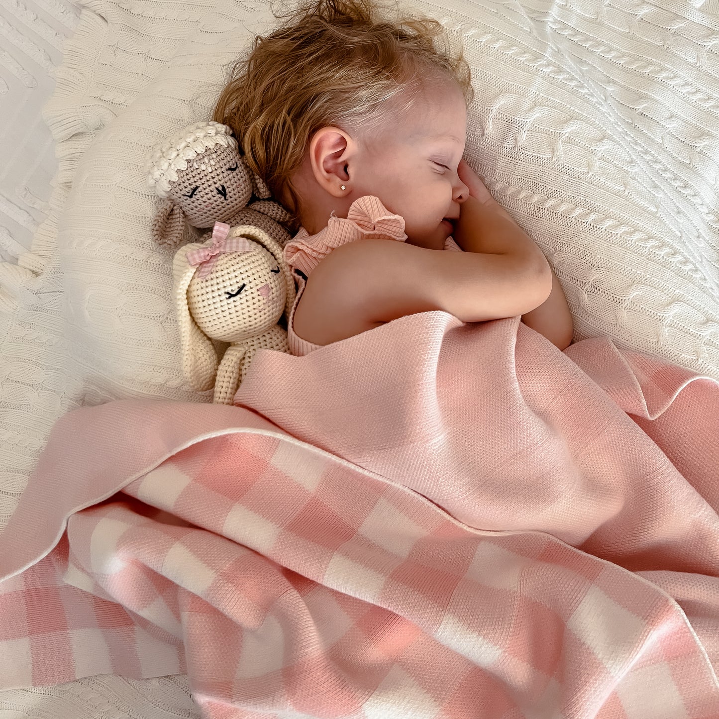 Gingham Knit Blanket - Strawberry