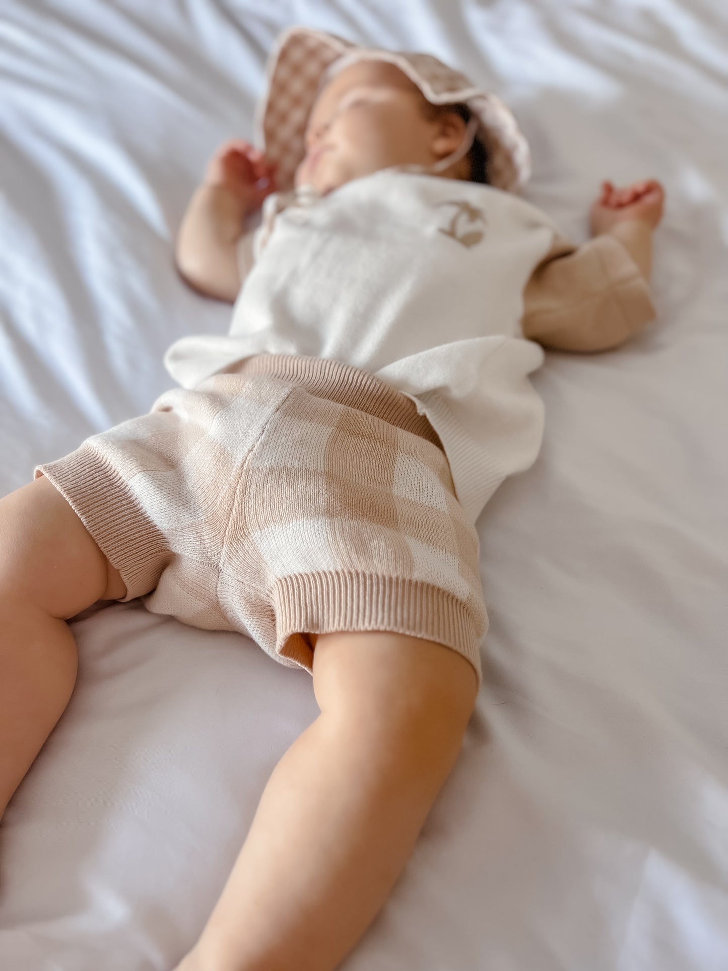 Gingham Knit Shorts - Oatmeal